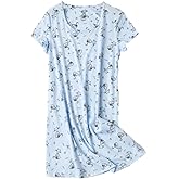PNAEONG Women's Cotton Nightgown Sleepwear Short Sleeves Shirt Casual Print Sleepdress