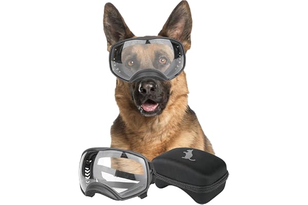 NAMSAN Clear Dog Goggles for Large Dogs, Wide Eyecup & Soft Frame, Anti-UV Sunglasses for Dogs Medium to Large Breed, Driving