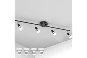 HURYEE Track Lights Ceiling, Black 4 Way Light Fixtures for Kitchen Hallway Bedroom Gallery Fixture Directional Accent Lamp Include 4 Bulbs (4W, Daylight White)