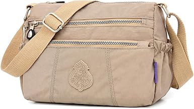 beige nylon crossbody bag