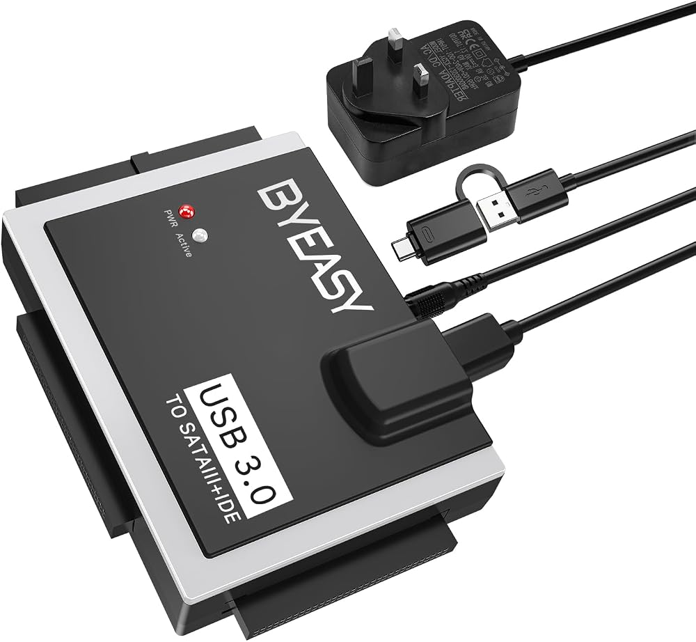 BYEASY USB 3.0 Type C SATA IDE Adapter for 2.5/3.5 HDD SSD Reader 12TB Mac Win
