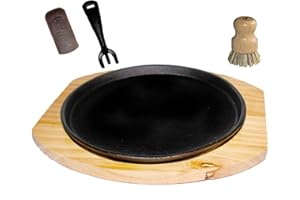 ARNA Innovation FS8HB Pre-Seasoned Cast Iron Fajita Set (8 in), Skillet, Genuine Leather Heat Resistant Handel, Bamboo Scrub 