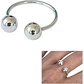 MiYa Jewelry Handmade Silver Open Adjustable Ring - Balls/Leaf/Multi Band - 925 Sterling Silver Size 7 Hug Ring for Women, Small Dainty Minimalist Ring