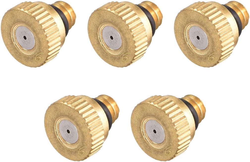 sourcing map Brass Misting Nozzle - 10/24 UNC 0.6mm Orifice Dia Replacement Heads for Outdoor Cooling System - 5 Pcs