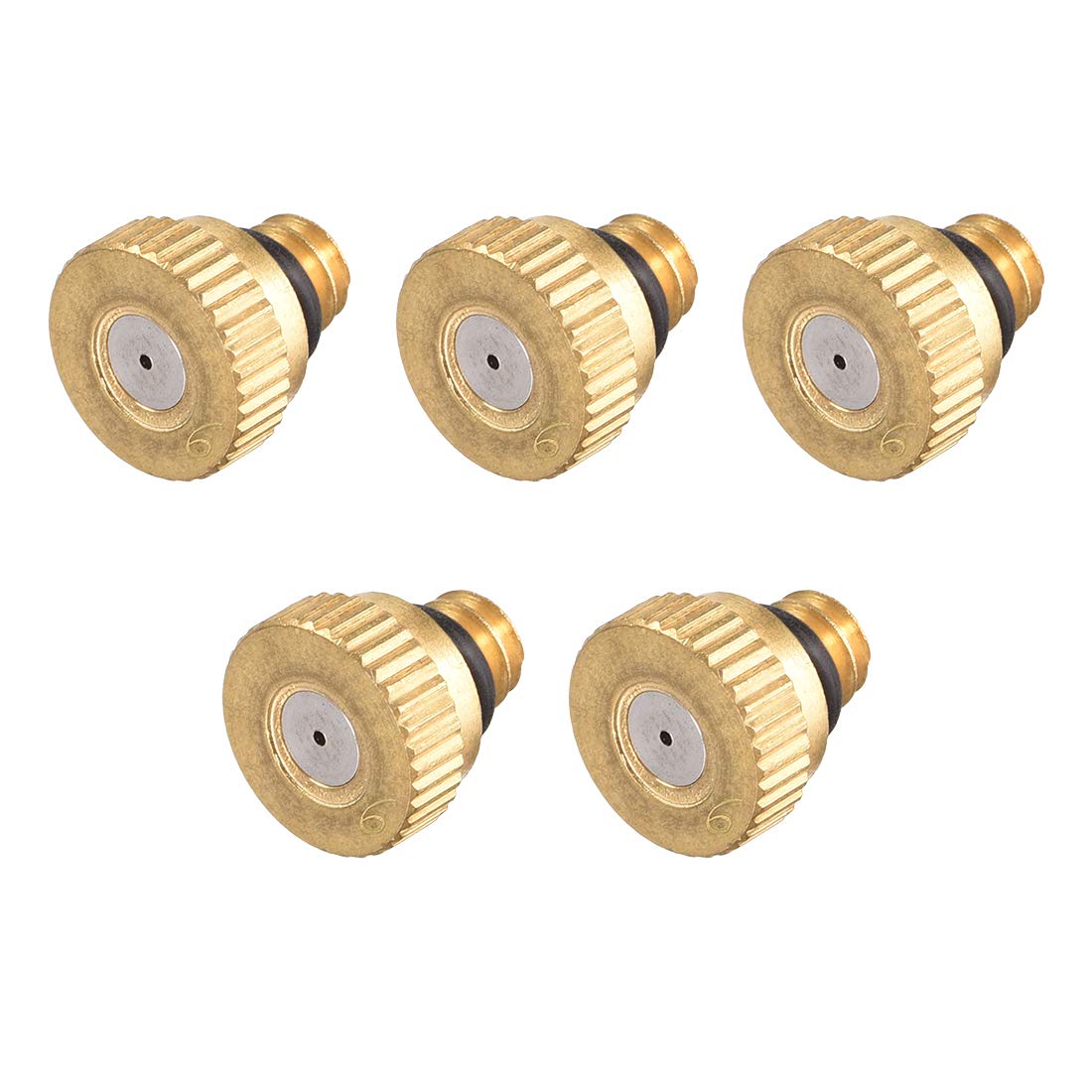 sourcing map Brass Misting Nozzle - 10/24 UNC 0.6mm Orifice Dia Replacement Heads for Outdoor Cooling System - 5 Pcs