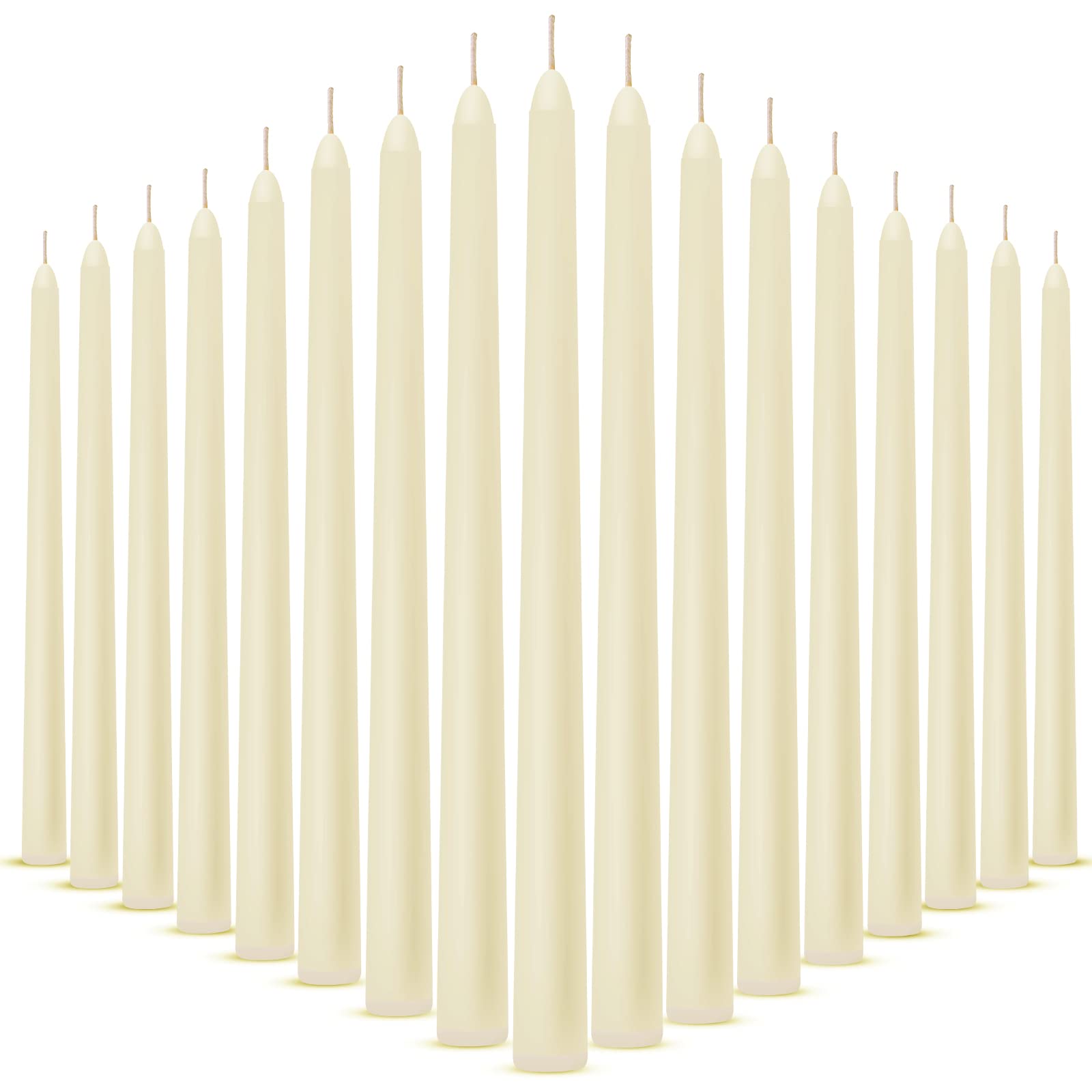 Photo 1 of Nuanchu 100 Pcs Taper Candles 10 Inch (H) Dripless Tapered Smokeless Long Tall Unscented Dinner Candle for Household Wedding Party Home Decor Candlesticks, Long Burning (Ivory White)