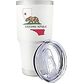 Premium 30 oz California White Tumbler with Slider Lid – Insulated Stainless Steel with California Flag and Map - for California Gifts, Souvenirs, Moving to California gift, and California Pride
