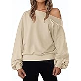 Fisoew Women's Off The Shoulder Sweatshirt Casual Long Sleeve Loose Fit Fall Pullover Top