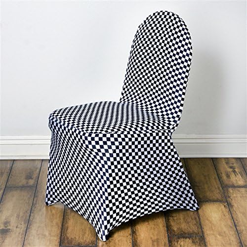 BalsaCircle 10 pcs Black and White Checkered Spandex Stretchable Banquet Chair Covers Slipcovers for Wedding Reception Decorations