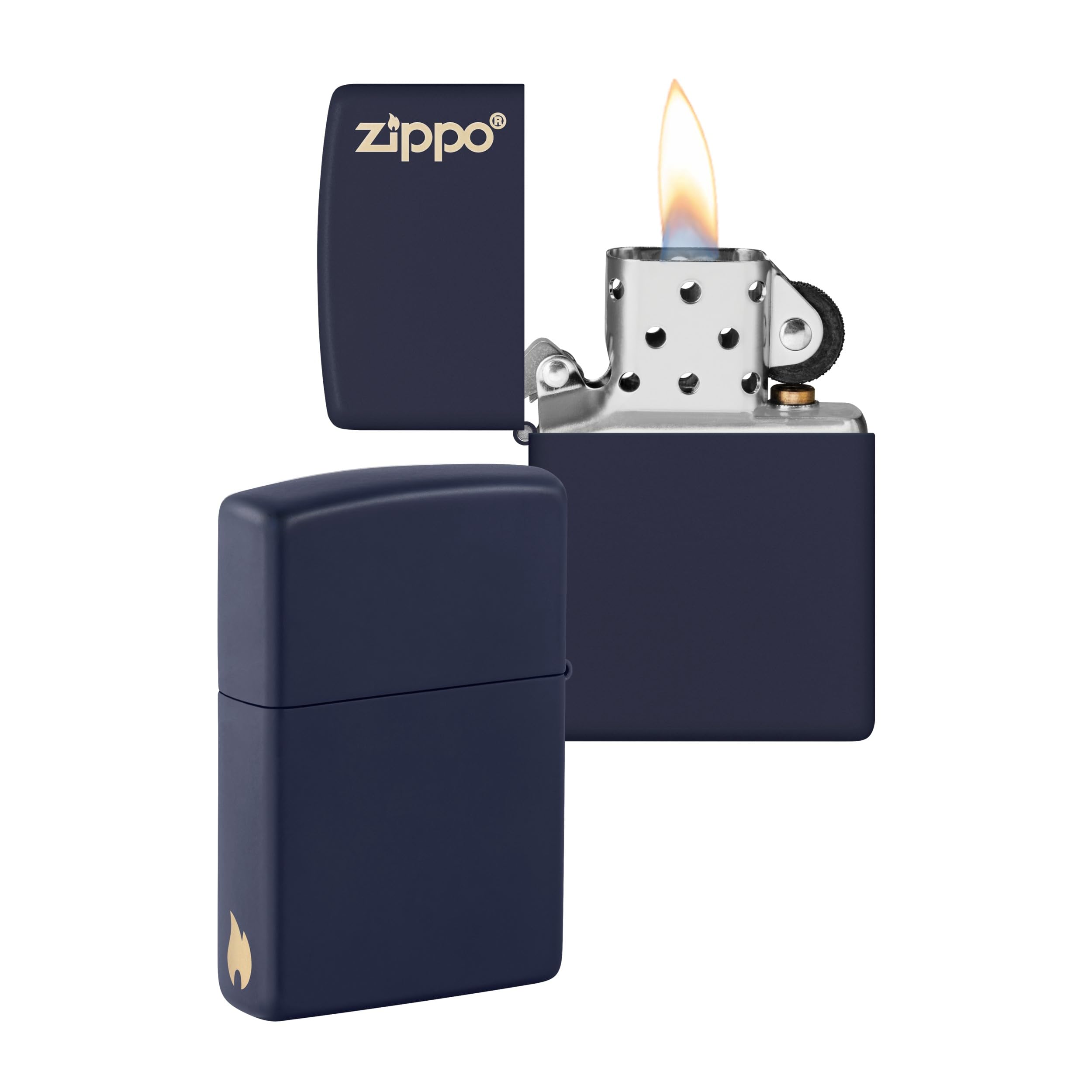 Zippo Windproof Lighter - Logo & Flame Design - Navy Matte - Refillable - Reusable - Windproof - Gift Box - Metal - Made in USA - Amazon Exclusive — image 1