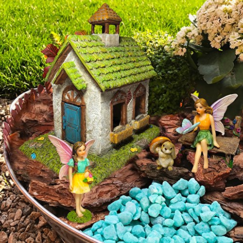 Mood Lab Fairy Garden Fairy House - Miniature Fairy Garden Figurines with Accessories - Set of 5 pcs - Hand Painted Kit for Outdoor or House Decor