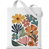 QYCFDXD Aesthetic Floral Canvas Tote Bag for Girls Reusable Grocery Shoulder Bag for Shopping Beach Travel Flower Lover Gifts