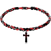 Glenmal 2 Rope Baseball Cross Necklace Baseball Titanium Necklace Stainless Steel Cross Pendant Sports Braided Tornado Baseball Necklace Gifts for Men, 20 Inches