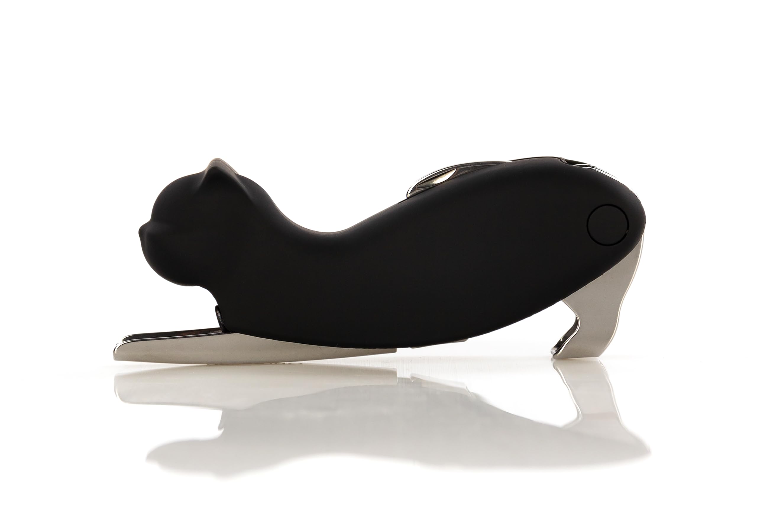 Qpractiko - Cat Corkscrew | Polished Stainless Steel | Anti-Stick Teflon Spiral | Two Stroke System | Includes Blade and Sheet Opener