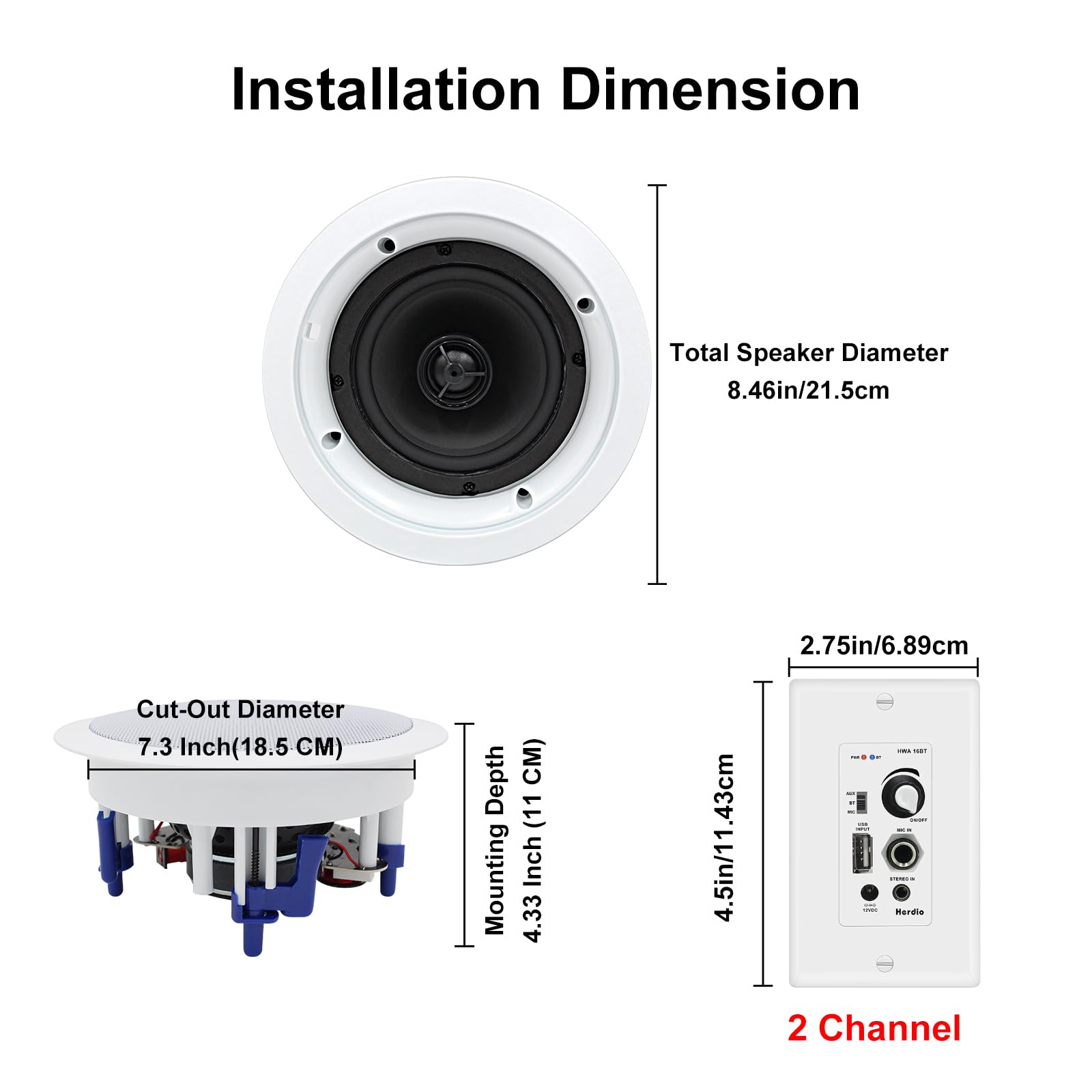 Herdio Bluetooth In-Wall Audio System - 300W Ceiling Speakers With Amplifier Receiver