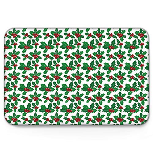 Libaoge Cute Doormat, Chritmas Winter Holiday Xmas Tree Holly White Green Indoor Non Slip Absorbent Door Mat Front Door Kitchen Bath Mat 18x30in