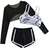 OYOANGLE Girl's 3 Piece Bathing Suits 3D Floral Bikini Top and Shorts with Cover Up Swimwear