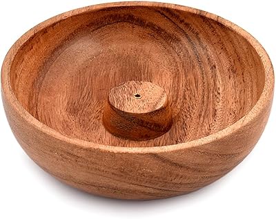 Samhita Acacia Wood Round Incense Holder 12.7cm Aromatherapy Decor