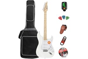 BENSSICA Electric guitar adult beginner entry rock guitar suit professional -level player for men and women (White)