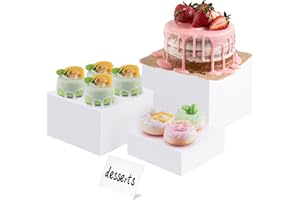 CKductpro Buffet Risers, Food Risers for Buffet Table, Display Stand Shelf for Catering Dessert Collectibles Jewelry Figures Show, Acrylic Cube Display Nesting Risers with Hollow Bottoms,White 3PCS
