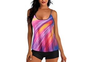 QACKNE Tankini Swimsuits for Women Two Piece Bathing Suits Floral Printed Tankini Top with Sporty Boyshort Swimwear