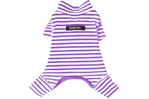Hdwk&Hped Soft Cotton Dog Pajamas for All Seasons, Striped Pet Bottoming Jumpsuit for Small Dog Cat Puppy (#4, Striped Style - Purple)