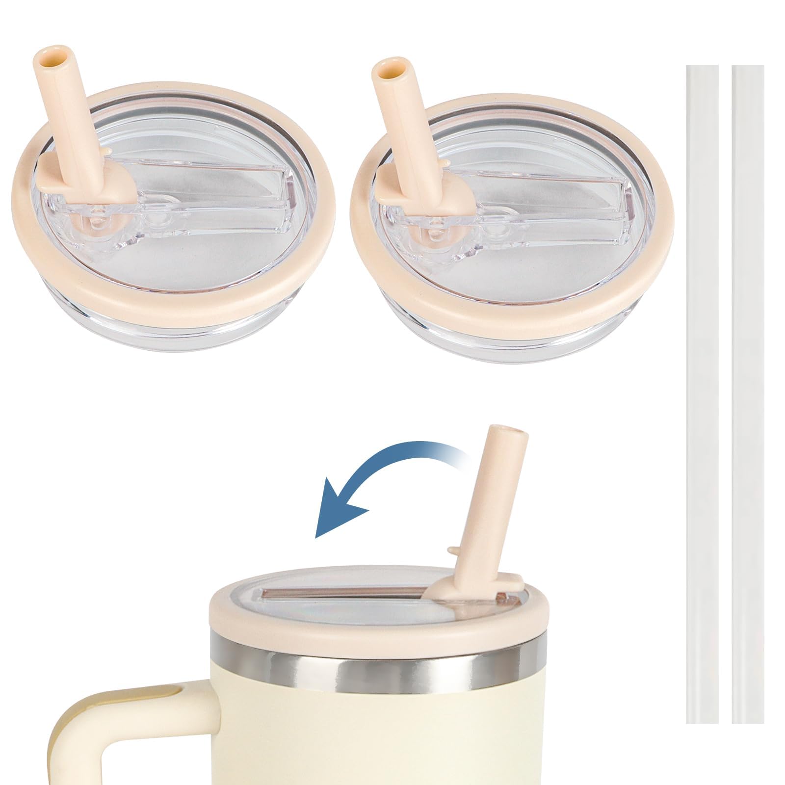 Fokroin 2 x Stanley 40oz Replacement Lids with Flip Straw, Reusable Lid, Leak Proof Lid, Straw Lid, Spill Proof and Splash Proof Lid