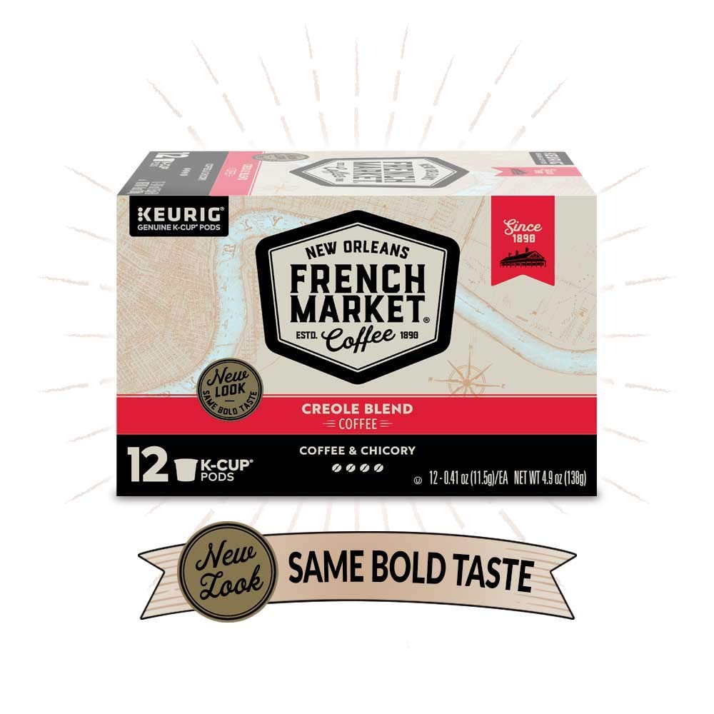 French Market Coffee Single Serve Cups, Medium-Dark Roast With Chicory, 12 count (6 Pack)