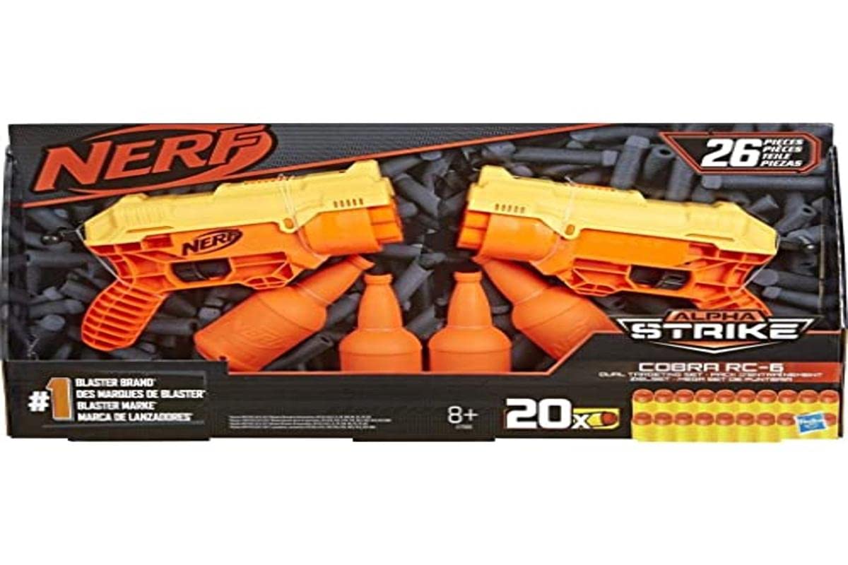 Nerf Alpha Strike Set 26-Piece Cobra RC-6 Dual Targeting Set - Includes 2 Toy Blasters, 4 Half-Targets, and 20 Official Nerf Elite Darts - For Kids, Teens, Adults