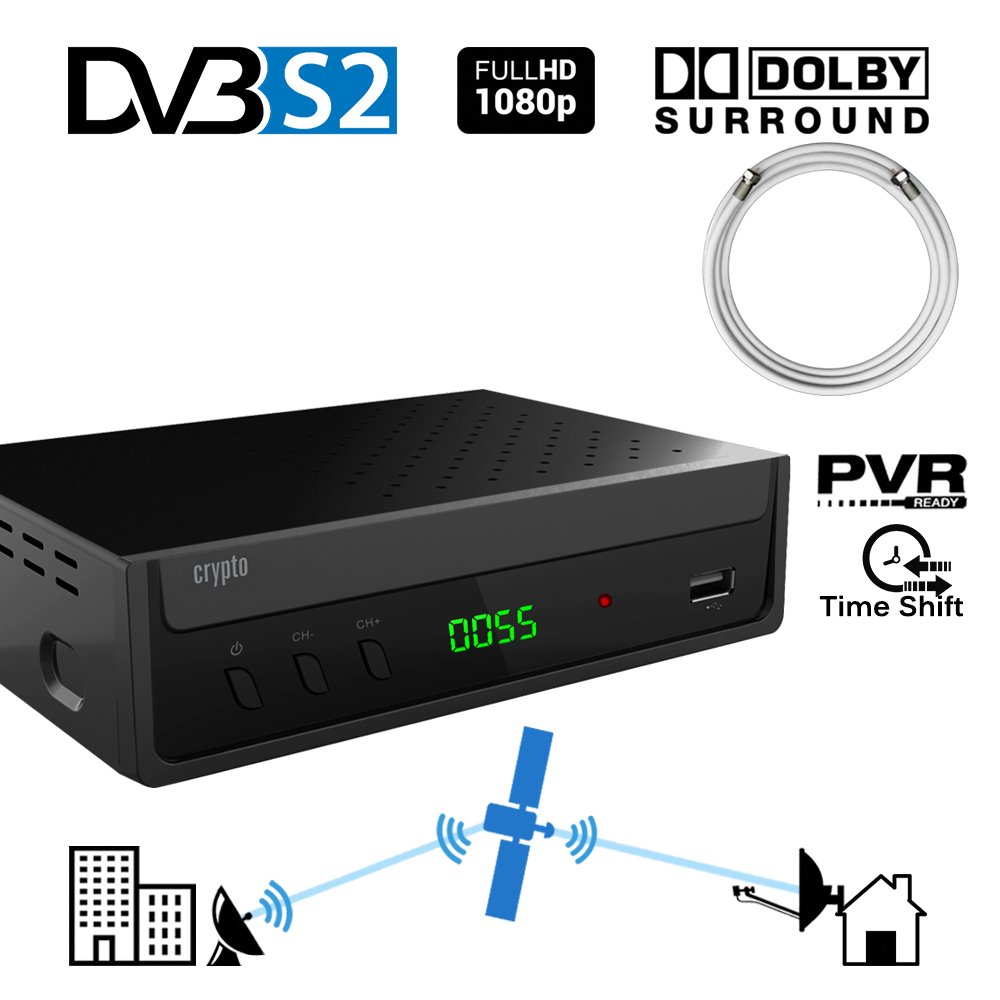 Crypto ReDi S100PC ricevitore satellitare DVB S2 per trasmettitori pubblici (PVR ready, DVBS2, Full HD, HDMI, Dolby Digital, SCART, USB 2.0, LNB IN / OUT, coassiale, Mediaplayer, remoto) e Cavo coassiale 1,5M