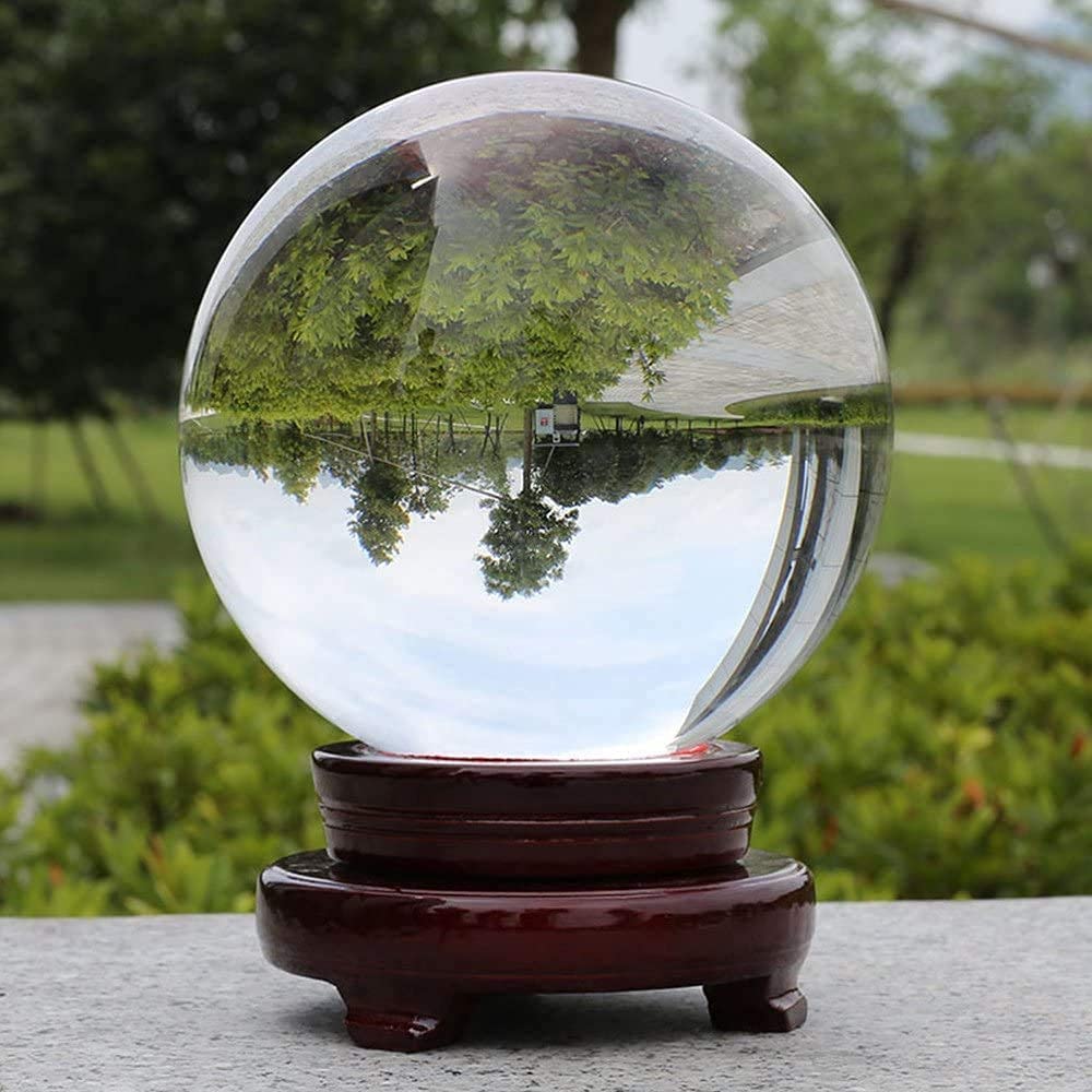 Aleawol K9 Crystal Ball - 150mm Clear Crystal Ball with Wooden Stand for Meditation, Divination, Healing, Photography & Decoration