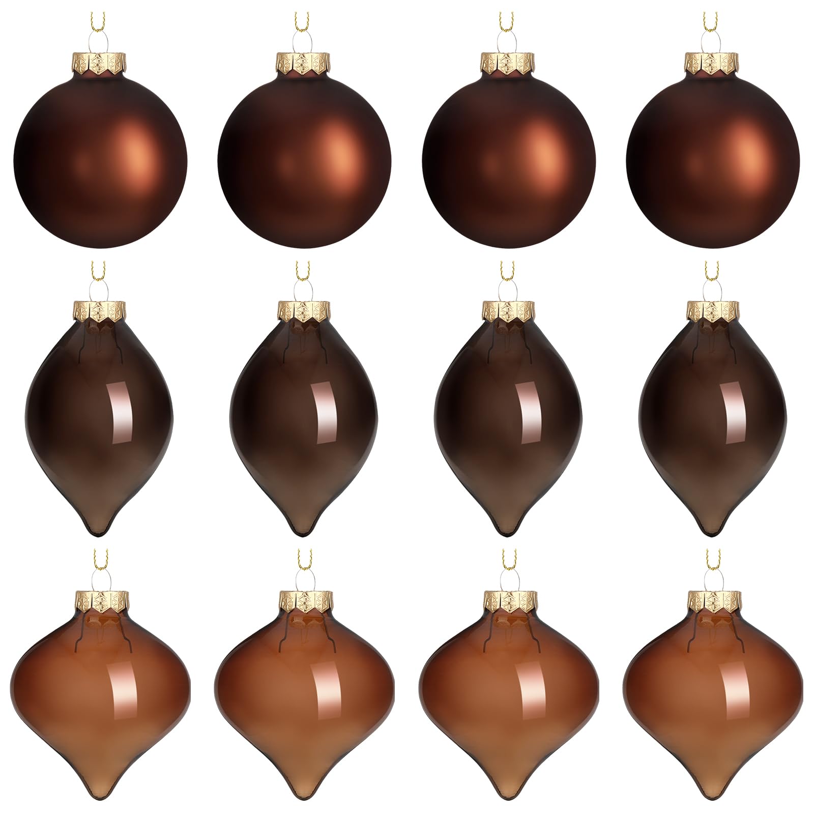 Zomiboo 12 Pcs Brown Glass Christmas Ball Ornaments Set 3.15" Hanging Shatterproof Glass Bulbs for Christmas Tree Baubles Bulk for Holiday Xmas Tree Decorations Gifts