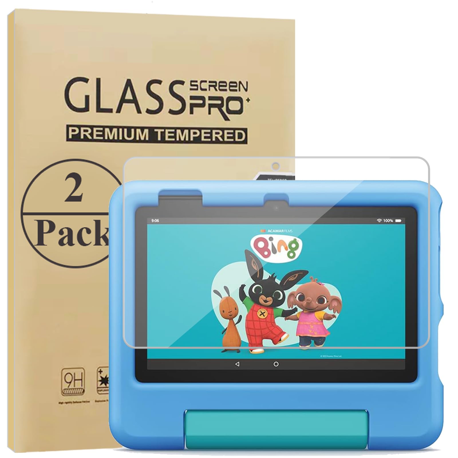 HunDun Screen Protector for Fire 7 Kids Tablet 12th generation (2022 release), Tempered Glass Film, 2 Pack