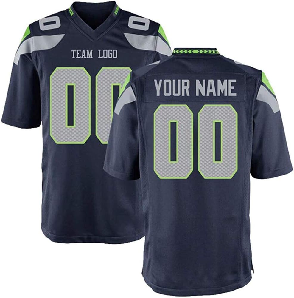 VIVA Sports Personalized Fans Name & Number Seattle Embroidery Team Custom Football Jersey for Men Women Youth