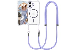 VooDirop for iPhone 16 Case with Crossbody Lanyard, Compatible with MagSafe, Clear Magnetic Phone Case with Strap Adjustable,