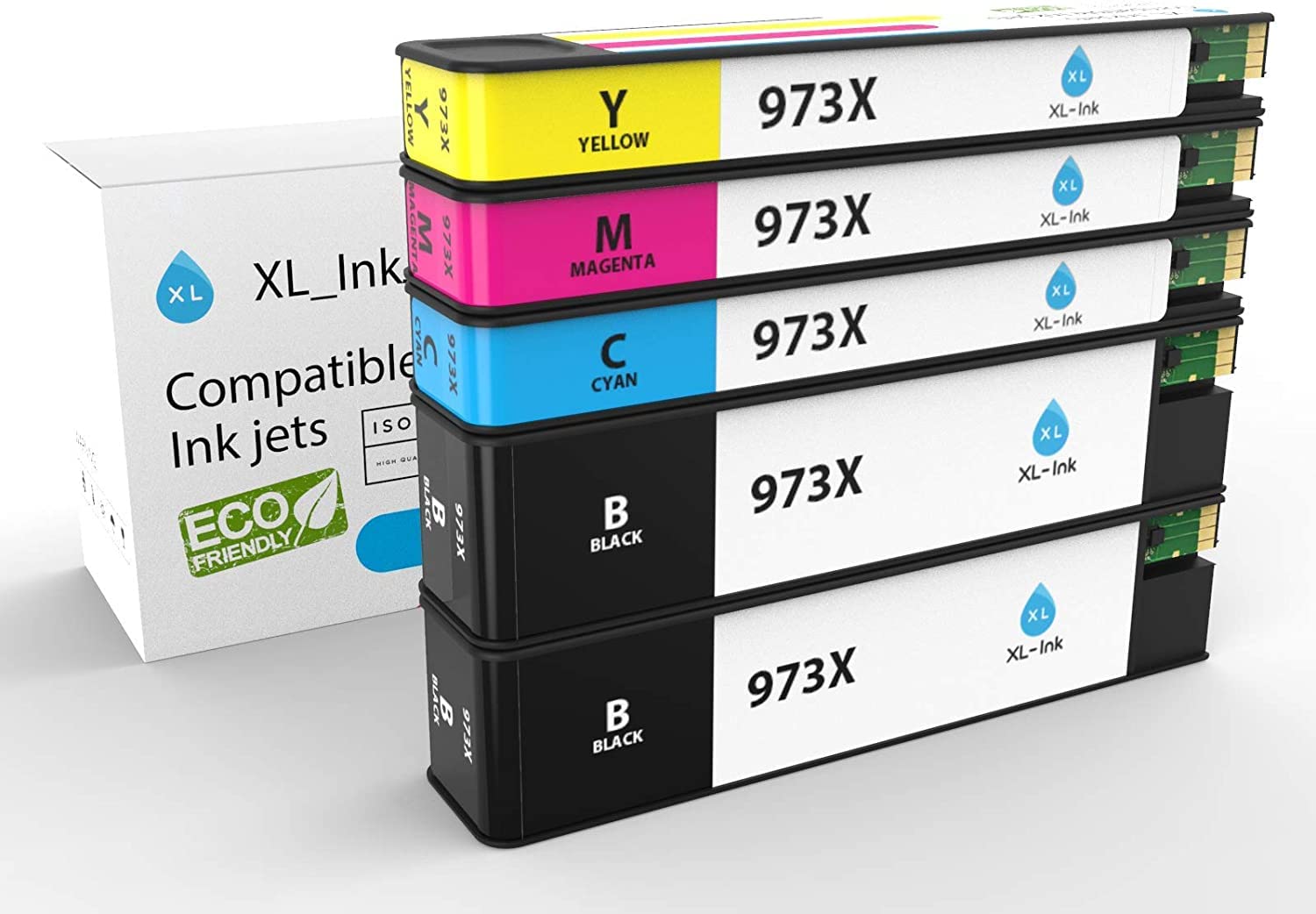 XL-Ink Ink Cartridges Compatible with HP 973x / HP973x Economy Pack of 5 (CMY + 2X BK: HP 2X L0S07AE, F6T81AE, F6T82AE, F6T83AE. Capacity: 2X 10,000 Pages, 3X 7000 Pages)