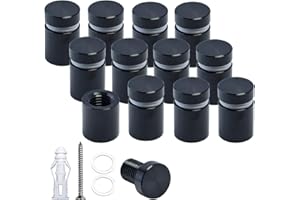BESTANDOFF Pack of 12, Aluminum Standoff Screws, Wall Sign Standoff Mounting Hardware Advertising Glass Standoff Nail for Hanging Acrylic Picture Frame (12, Black, 1/2" x 1/2")