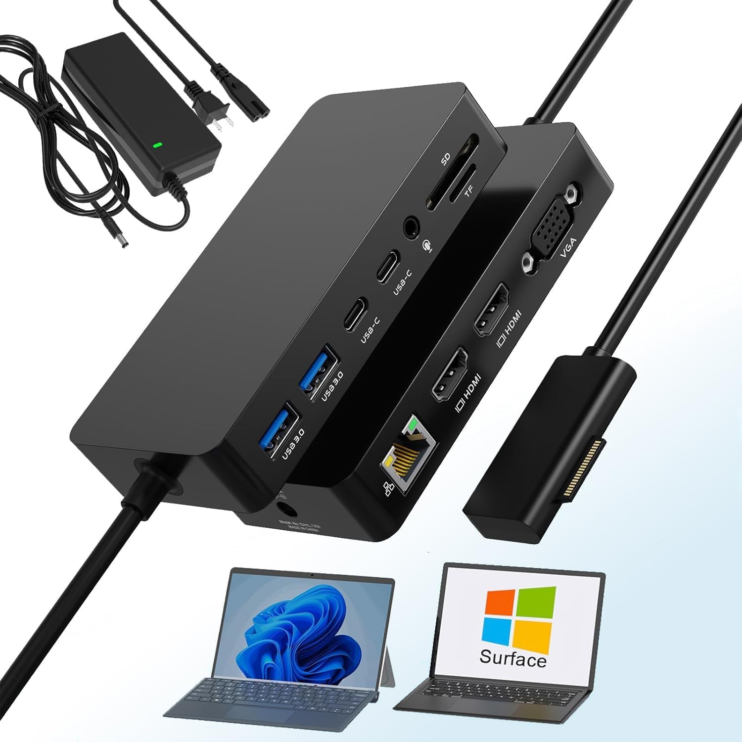 Photo 1 of Dual HDMI+VGA Dock Works with Microsoft Surface Devices - 12-in-1 Triple Display Microsoft Surface Docking Station for Surface Pro (12/11/10/9/8/X/7/6/5/4), Surface Laptop, Surface Go, Surface Book