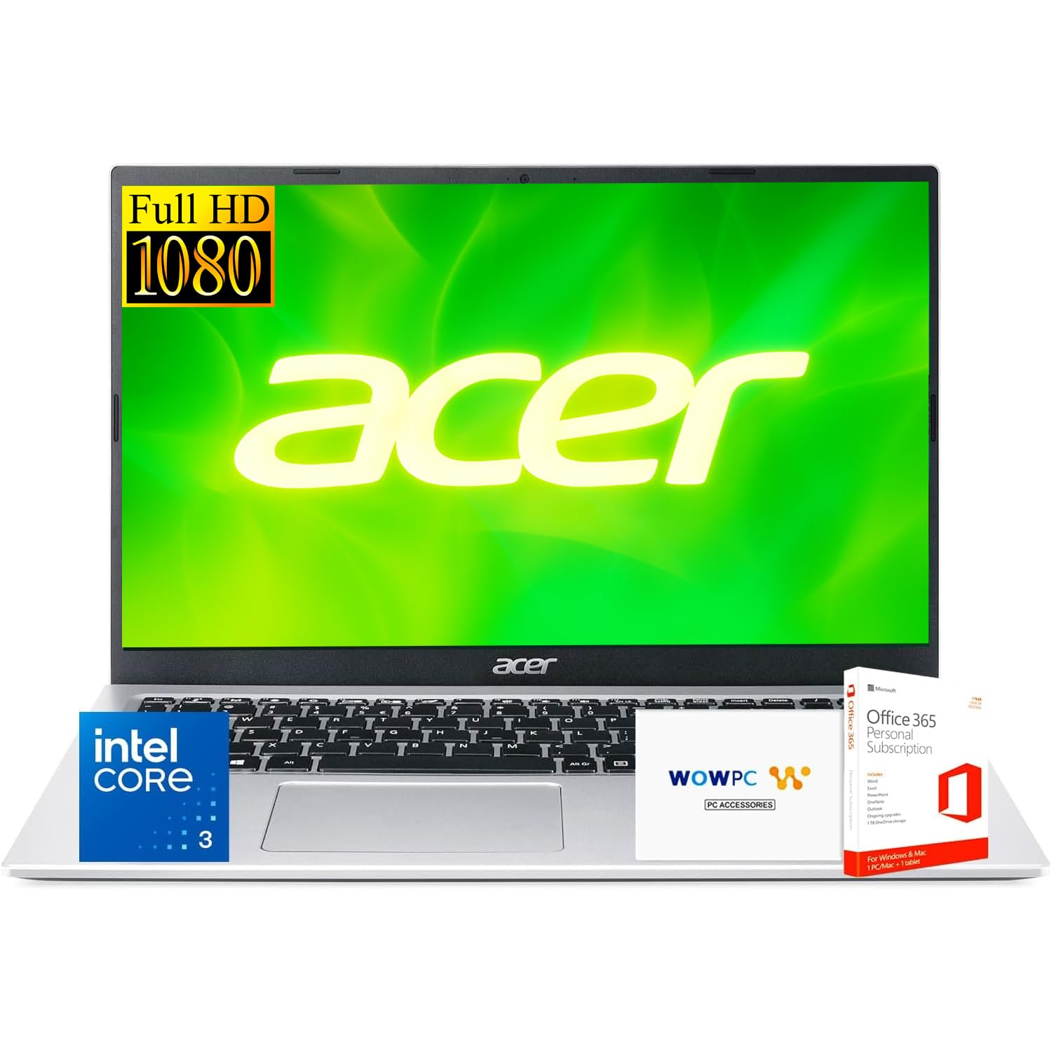 Acer Aspire Slim Laptop | 15.6'' Full HD Display | Powerful 8-Core Intel Core 3 N355 | 8GB RAM | 128GB SSD | Copilot AI Ready | Microsoft Office on the Web | HDMI | Wi-Fi 6 | Windows 11 | No Mouse | Image