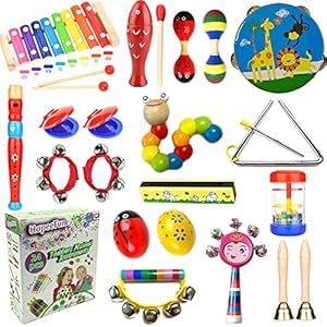 HapeeFun Toddler Musical Instruments, 22pcs Percussion Toy Rhythm Band Set Toddlers Toys Xylophone Glockenspiel Toy for…