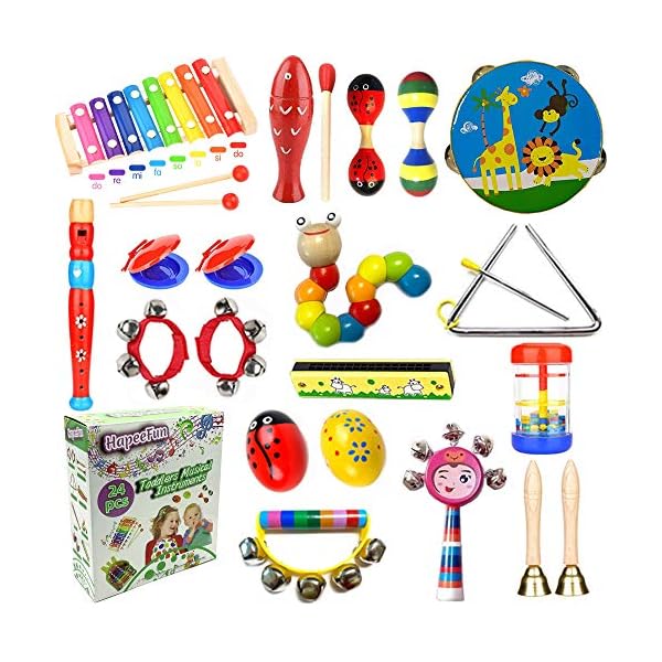HapeeFun-26pcs-Toddler-Musical-Instruments-Set-Percussion-Instrument-Toys-Toddler-Musical-Toys-Set-Rhythm-Band-Set-Birthday-Gift-for-Toddlers-Kids-Preschool-Children-with-Storage-Bag HapeeFun Toddler Musical Instruments, 22pcs Percussion Toy Rhythm Band Set Toddlers Toys Xylophone Glockenspiel Toy for…