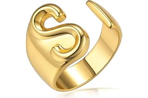 KeyStyle Bold Initial Letter Rings Adjustable, GoldChic Jewelry Women Gold Statement Ring Personalized Engraved Women’s Open Signet Ring for Party (Gold, White Gold, Black)