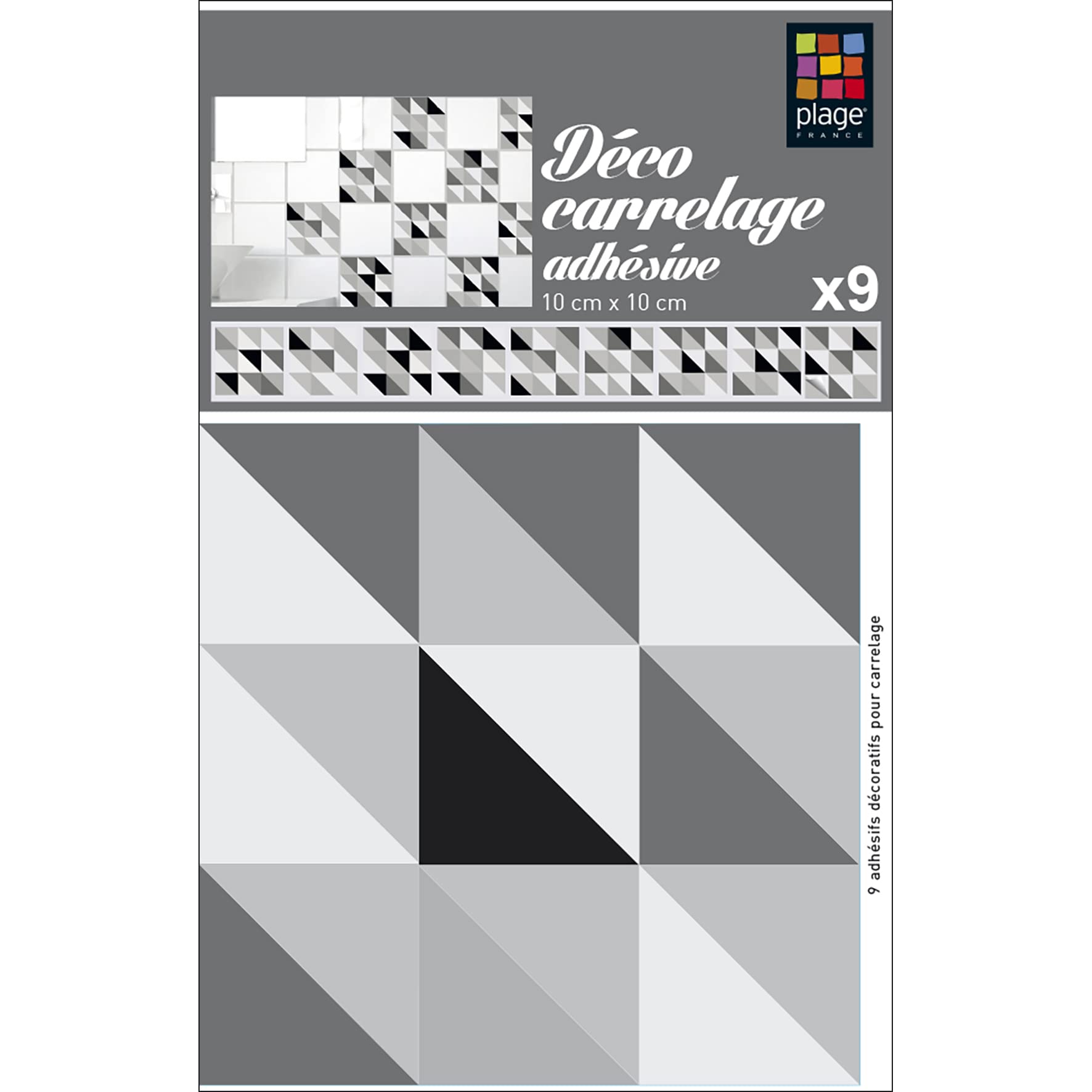 PLAGE 260118 9 Tiles Stickers - Scandinavian, Grey (10 x 10 cm)