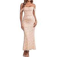 Amazon.com: Colysmo Women Off Shoulder Mesh Bodycon Maxi Dress Ruched  Formal Wedding Guest Long Dresses : Clothing, Shoes & Jewelry