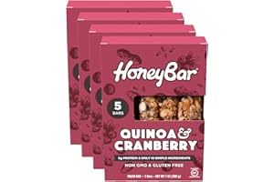 HoneyBar Snack Bar | Certified Gluten Free | Non-GMO | Vegetarian (Quinoa & Cranberry, Pack of 20 Bars)
