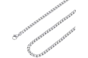 Giftall Square Rolo Chain Necklace Stainless Steel Round Box Necklace for Men Women/2mm-7mm/16Inch-36Inch