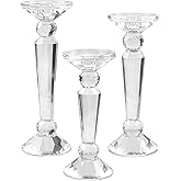 DONOUCLS Crystal Candle Stick Holders Set of 3, Clear Crystal Taper/Pillar Candles Holder Table Centerpieces for Party and Wedding Decoration, Comes with Gift Box