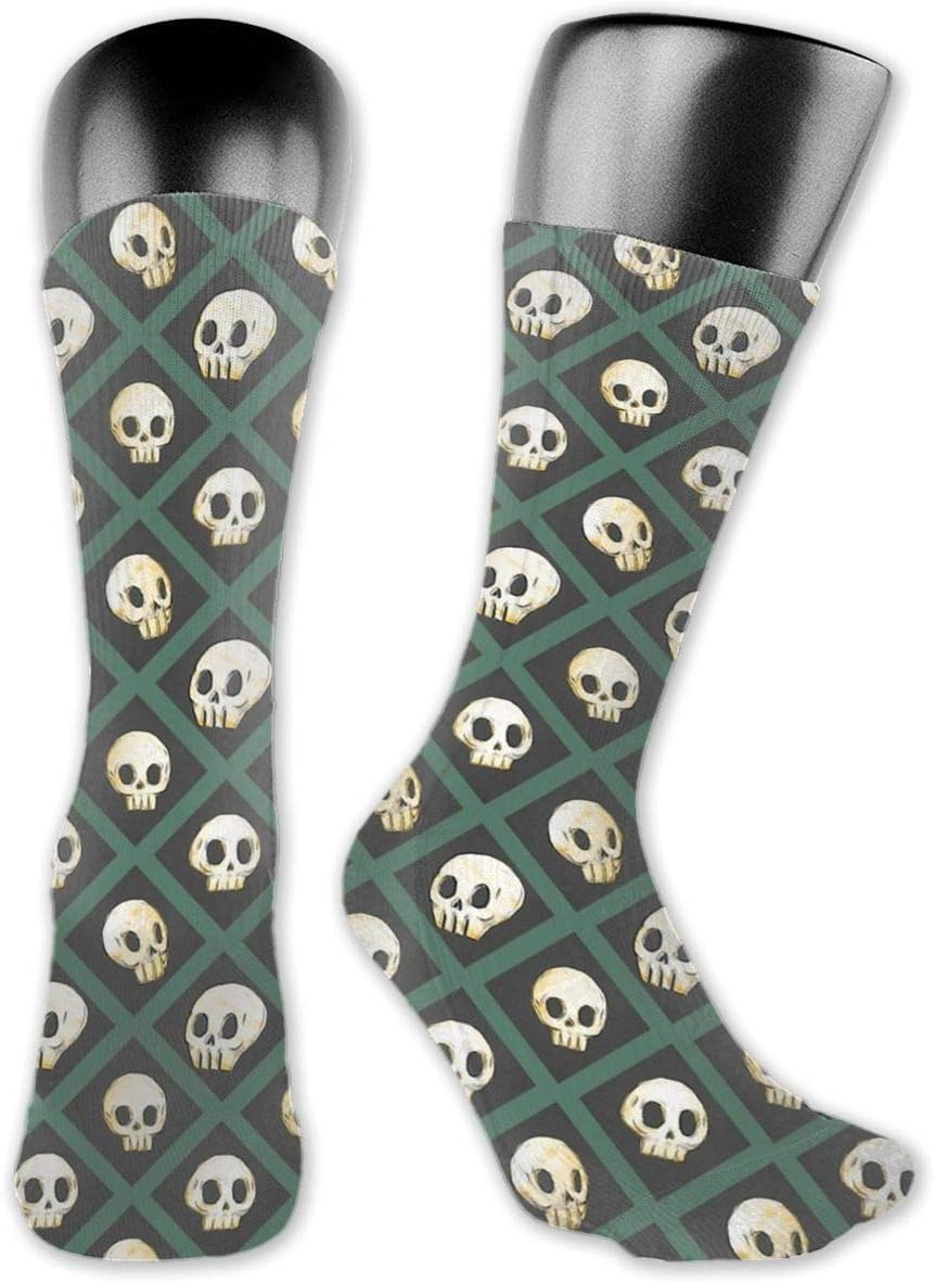 Tiling Skulls Green By Foss Casual Crew Socks Polyester Dress Socks Novelty Socks Crazy Crew Socks