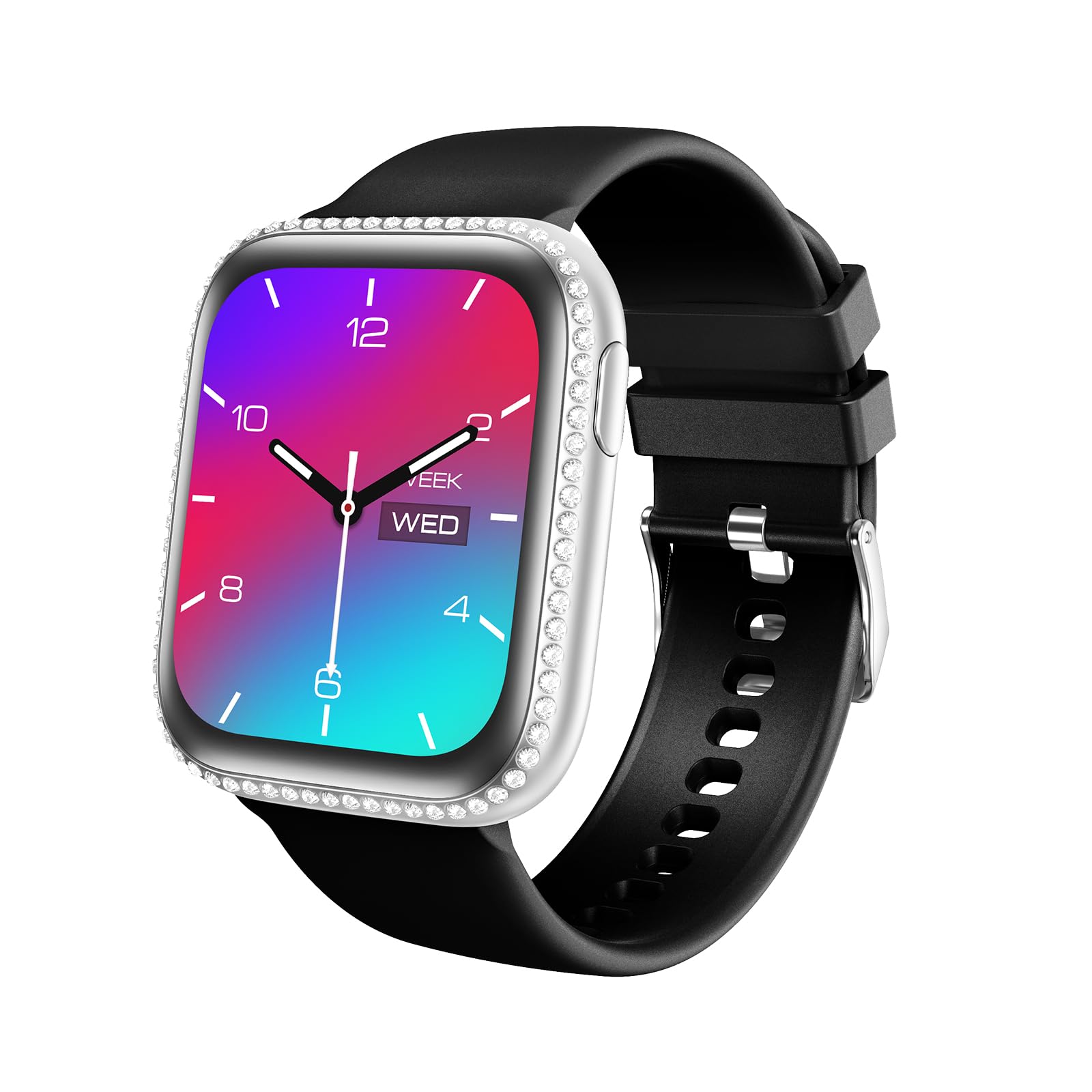 AIYAAIYA Smart Watch for Women, 1.75" AMOLED Fitness Tracker for Android iOS, Answer/Make Call with Heart Rate Sleep Monitor 130+ Sports Mode, IP68 Waterproof Smartwatch (Black Band with Silver Watch)