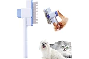 Cat Brush Cat Comb Upgraded Self Cleaning Pet Brush for Long Haired Cats & Dogs, Tangle-Free Comb with Rounded Tips, Blue